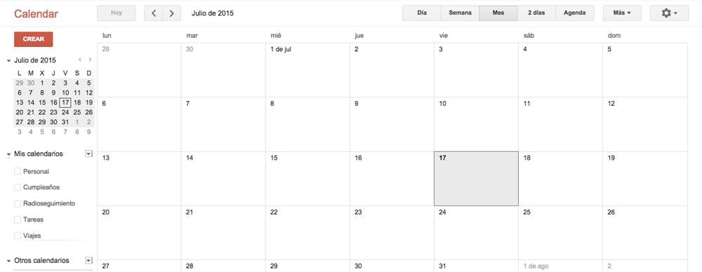 Pantalla de Google Calendar Captura de pantalla de Google Clalendar